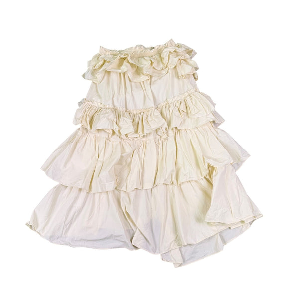 Mable Women’s Ivory Cotton Ruffled Layered Maxi Skirt Flowy Elastic Waist Size M