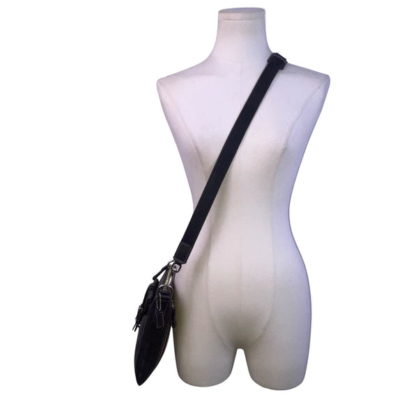 Coach Women’s Black Leather Front Buckle Detail Adjustable Strap Crossbody Bag