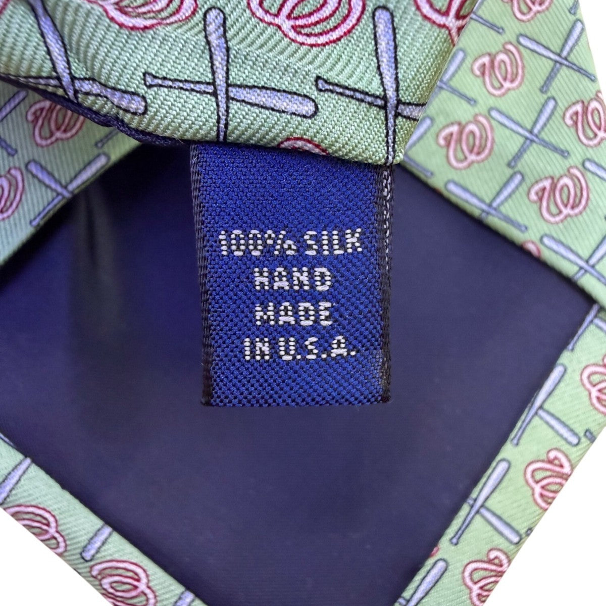 Vineyard Vines Mens Green 100% Silk Washington Nationals Logo Patterned Tie