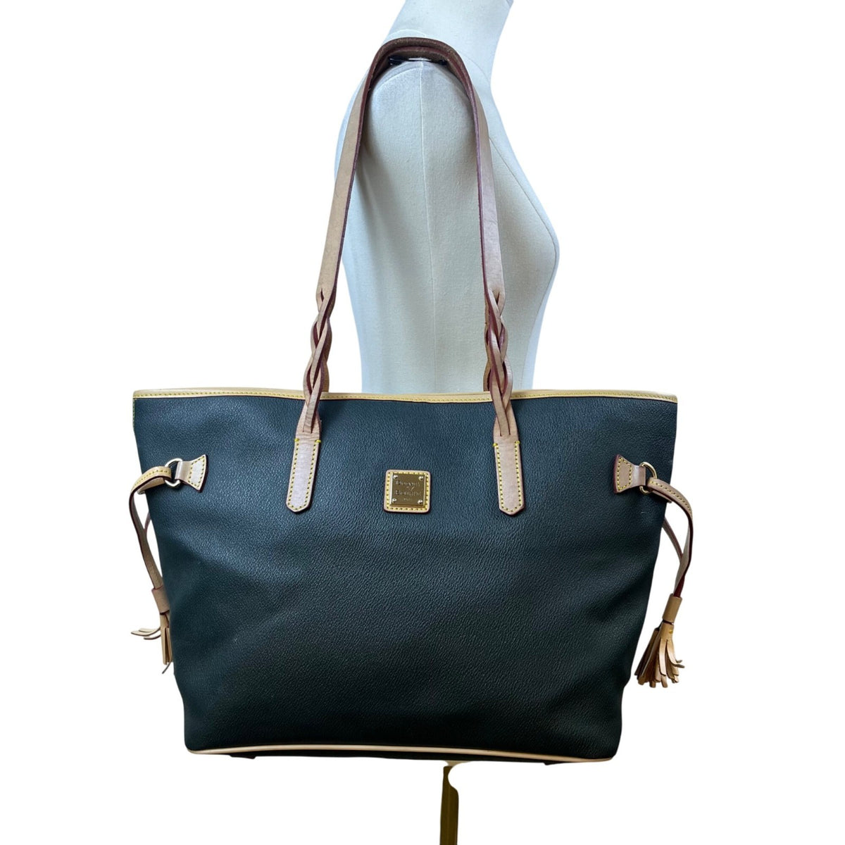 Dooney & Bourke Womens Black Leather With Tassels Spacious Shoulder Bag