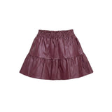 Anthropologie Womens Burgundy Coated Faux Leather Tiered Mini Skirt L