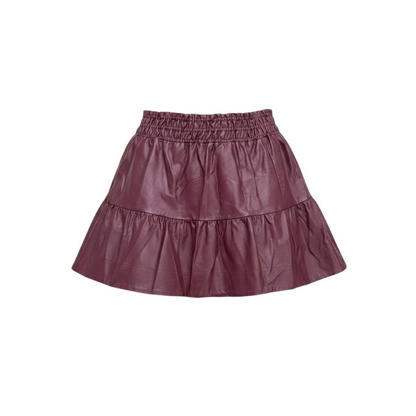 Anthropologie Womens Burgundy Coated Faux Leather Tiered Mini Skirt L