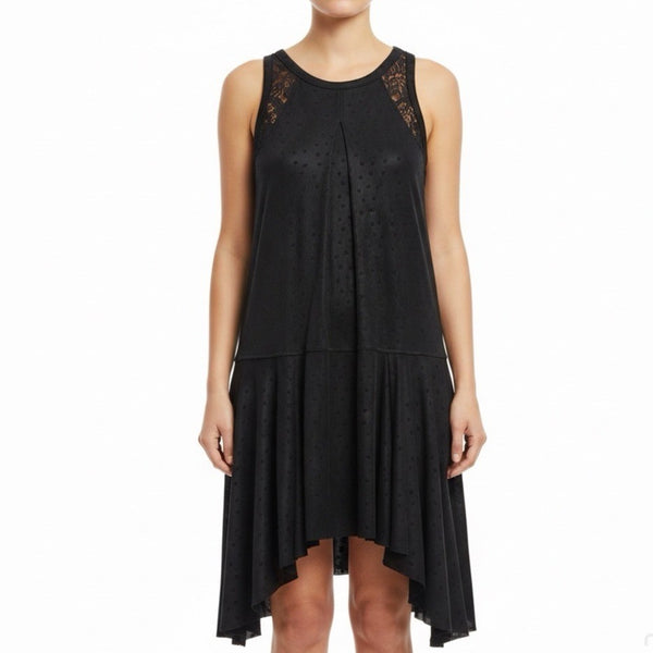 Free People Womens Black Sleeveless Drop Waist Dress Flared Hem Sz S