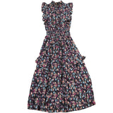 Nanette Lepore Womens Black Floral Midi Dress Ruffled Sleeveless Size 8