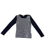Michael Kors Womens Navy Sequin Striped Cotton & Modal Long Sleeve Top Size L