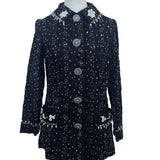 East Orient Womens Black Sequin & Pearl Embellished Jacket Size 8 Lightweight
