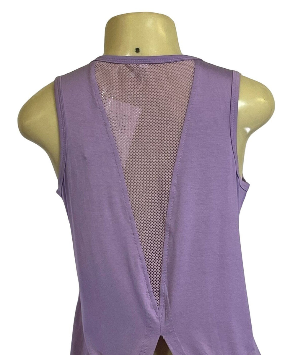Sleeveless Purple Tank Top With Mesh Back Detail & Split Hem New