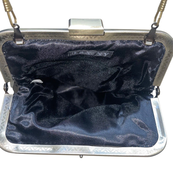 J&X NY Women’s Black Sequined With Chain Strap Elegant Clasp Frame Evening Bag