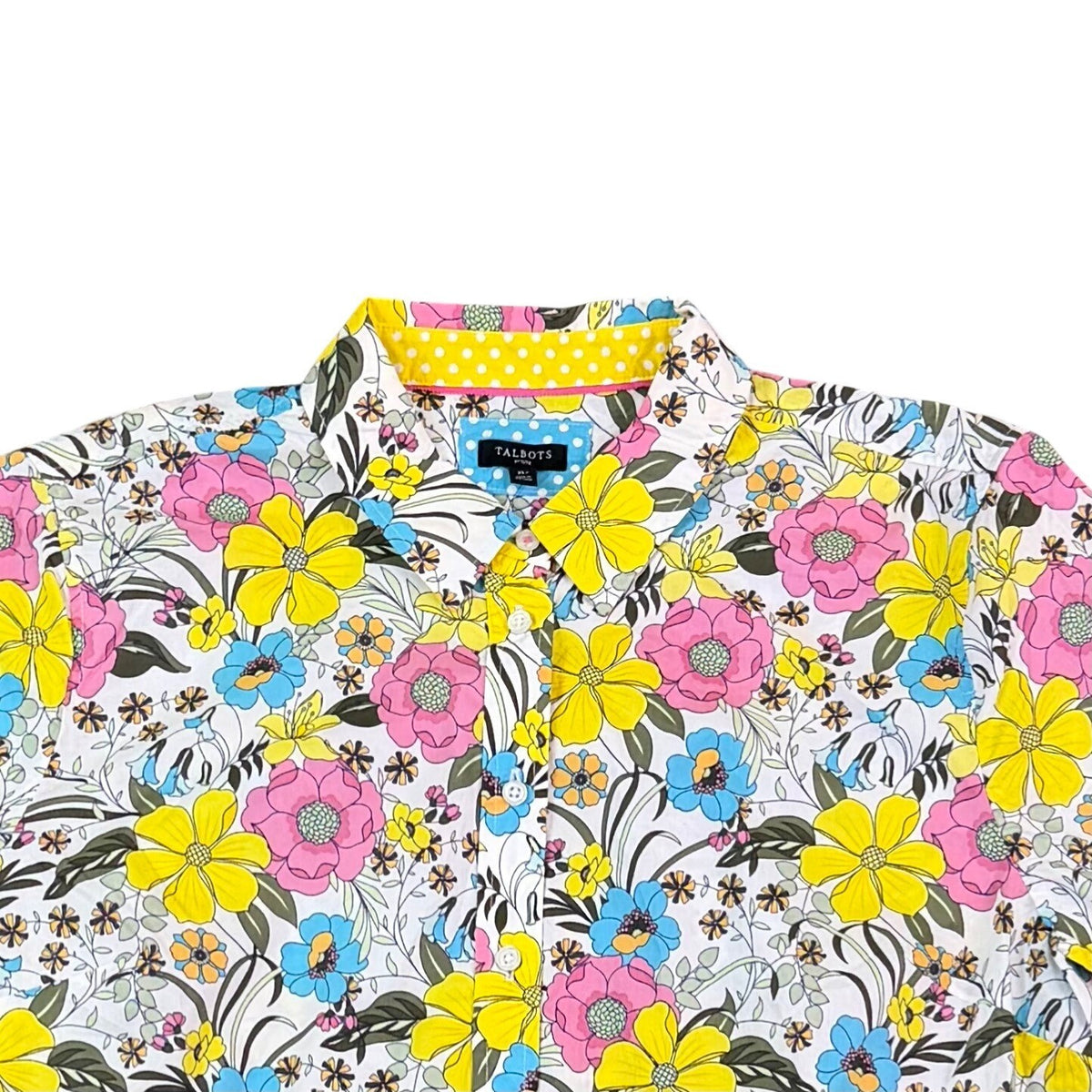Talbots Petite Womens White Floral Button Front Long Sleeve Shirt Size PXL