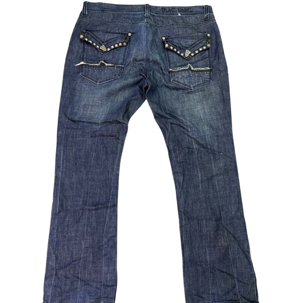 Premium Denims Goods Mens Denim Studded Jeans Boot Cut Embellished Size 38