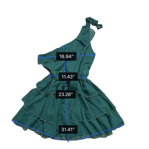 Showpo Womens Green One-Shoulder Tiered Mini Dress Ruffled & Belted Size 12