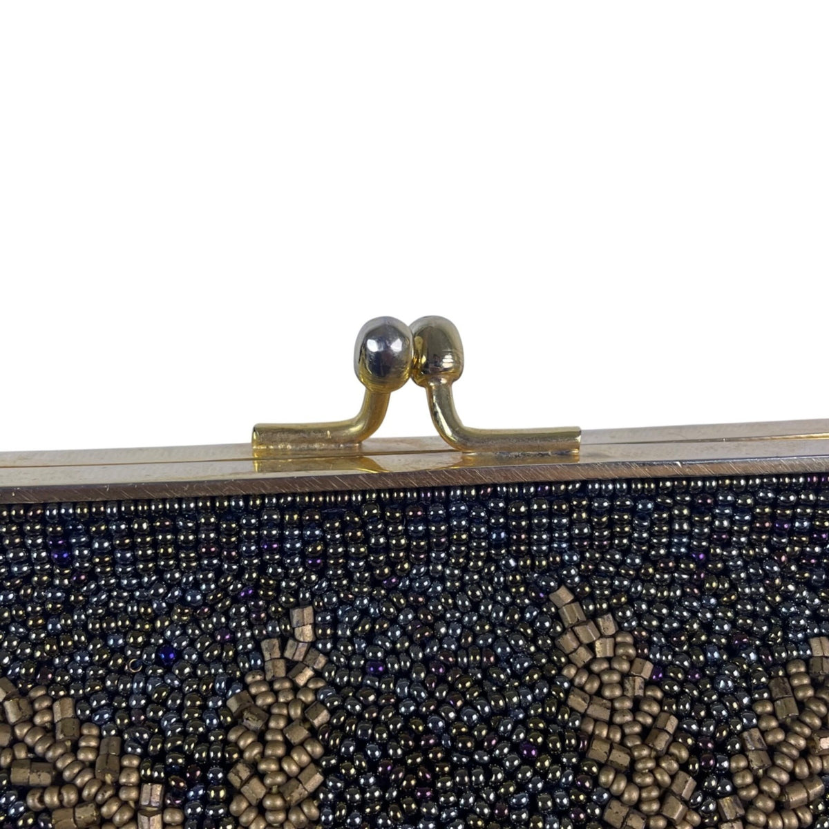 Vintage Women’s Gold & Black Beaded Chain Crossbody Strap Evening Clutch Bag