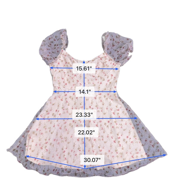 Cider Womens Pink Floral Mini Dress W/Puff Sleeves Light Purple Accents S