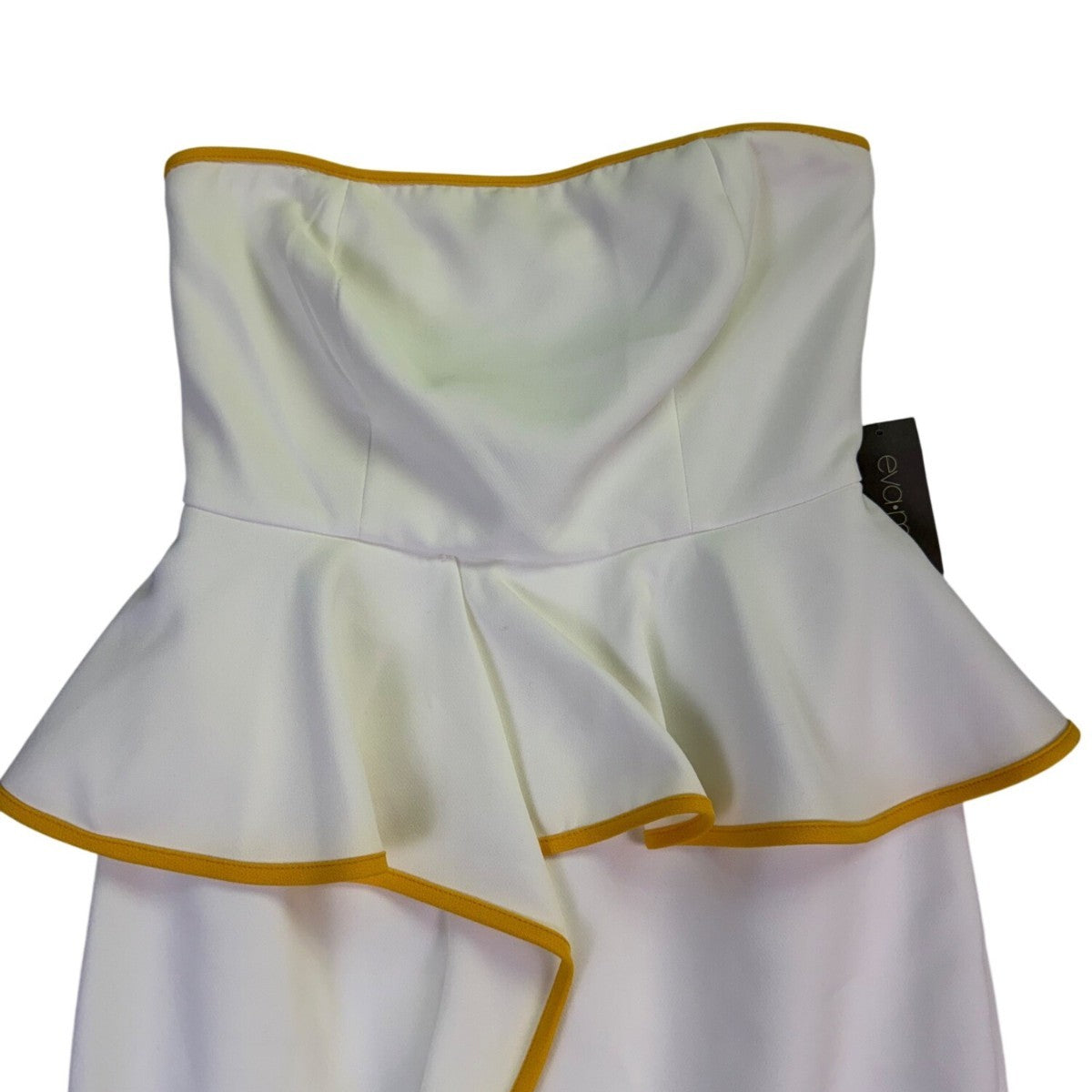 Eva Mendes Women’s White & Yellow Strapless Peplum Dress Petite Sz 0