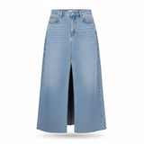 By Together Womens Light Blue Cotton Denim Maxi Skirt With Front Slit Size L