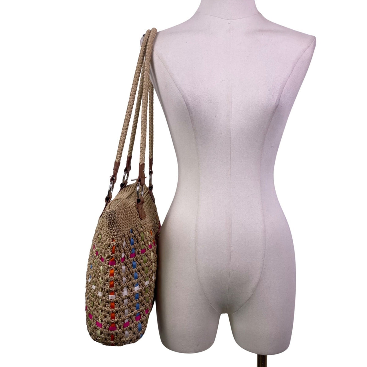 Croft & Barrow Women’s Brown Multicolored Woven Zip Closure  Shoulder Bag