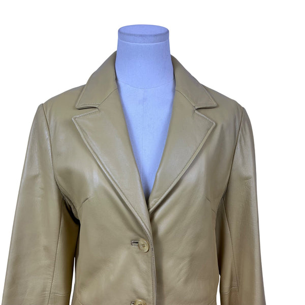 Couture Womens Yellow Leather Jacket With Satin Lining  Slim Fit Button-Up Sz S