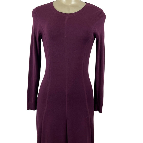 Ann Taylor Womens Burgundy Long Sleeve Fit & Flare Dress Sz XXS