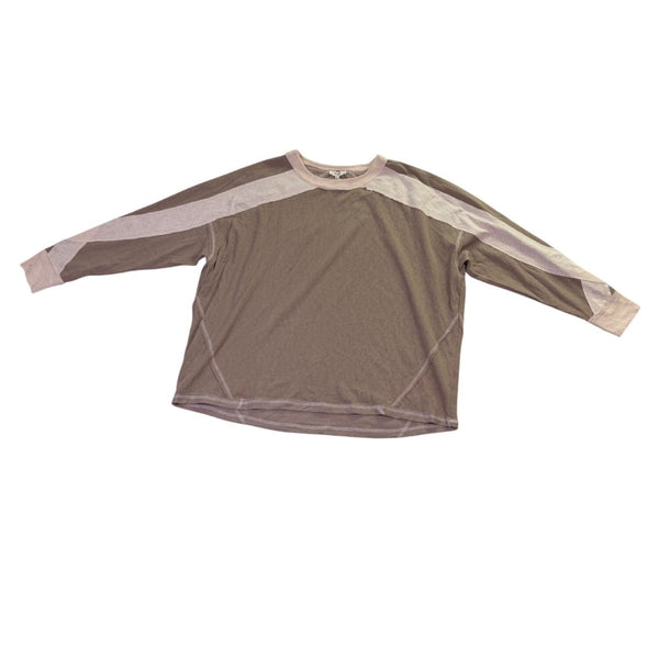 Easel Womens Taupe Beige Long Sleeve Colorblock Knit Top Size M