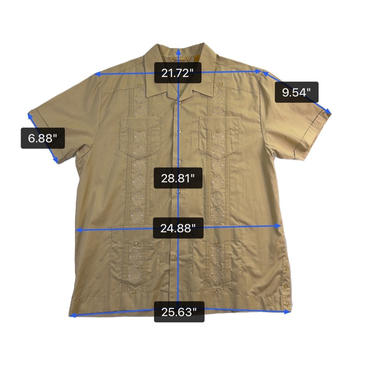 The Havanera Co Mens Beige Guayabera Shirt With Embroidery Size XL