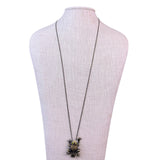 Rhinestone-Accented Frog Pendant Necklace Snake Chain Bronze Tone Enamel