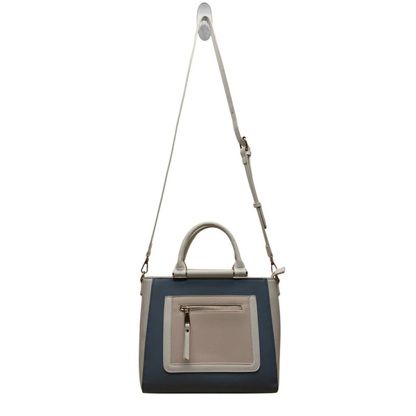 Madison West Women’s White & Blue Faux Leather Dual Handles Crossbody Satchel