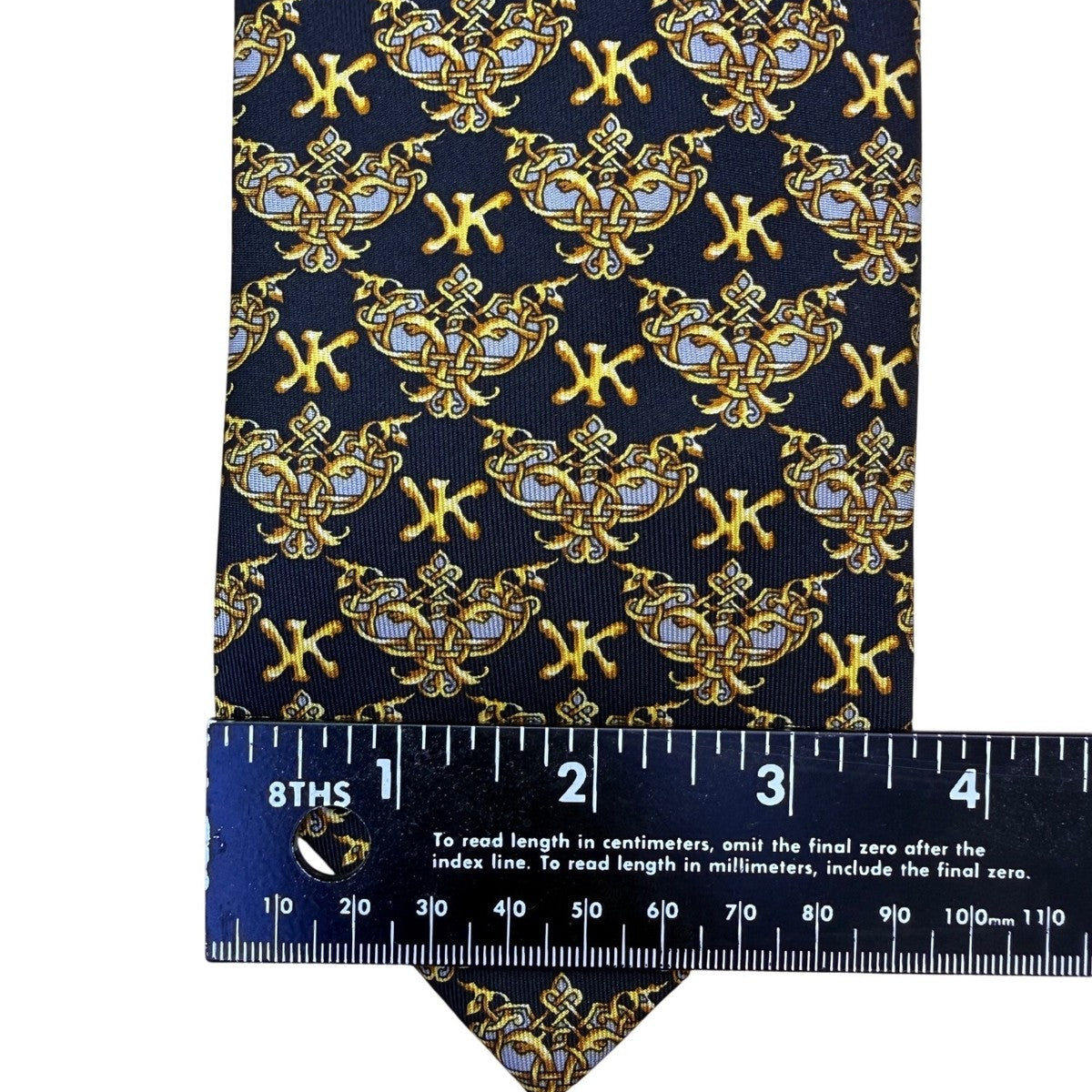 Korloff Mens Navy & Gold Silk Necktie Patterned Made In France Stylish Accessory