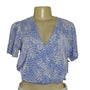 ASTR The Label Womens V-Neck Short Sleeve Top Size S Blue Abstract Print New