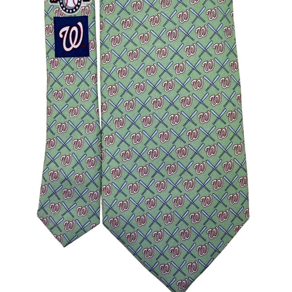 Vineyard Vines Mens Green 100% Silk Washington Nationals Logo Patterned Tie