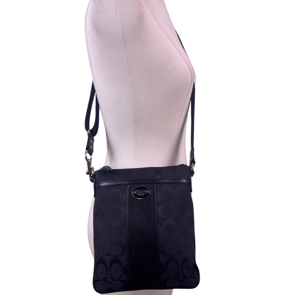 Coach Women’s Black Fabric & Leather Monogram Adjustable Strap Crossbody Bag