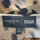 Lafayette 148 Womens Animal Print Silk Dress With Leather Belt Midi Flowy Sz 2