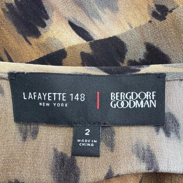 Lafayette 148 Womens Animal Print Silk Dress With Leather Belt Midi Flowy Sz 2