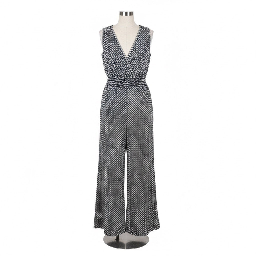 Max Studio Womens Blue V-Neck Sleeveless Geometric Jumpsuit Size S