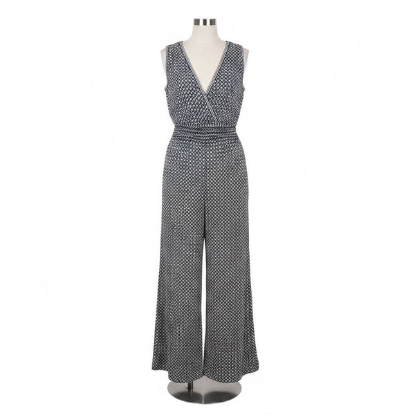 Max Studio Womens Blue V-Neck Sleeveless Geometric Jumpsuit Size S
