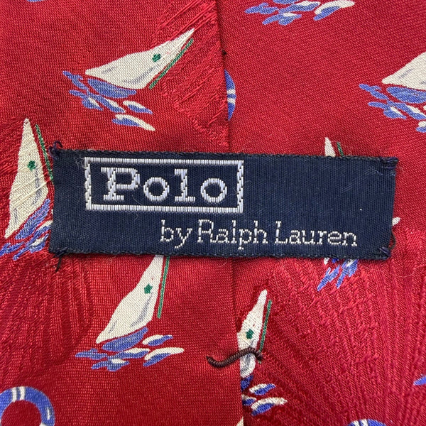 Polo Ralph Lauren Mens Red Silk Nautical Sailboat Pattern Necktie