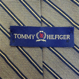 Tommy Hilfiger Mens Blue & Gold 100% Silk Striped Necktie Made In USA