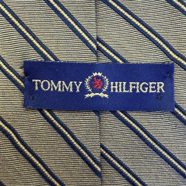 Tommy Hilfiger Mens Blue & Gold 100% Silk Striped Necktie Made In USA