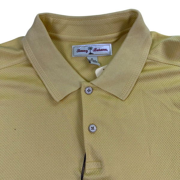 Tommy Bahama Mens Yellow Silk & Cotton Long Sleeve Polo Shirt Comfortable Sz XL