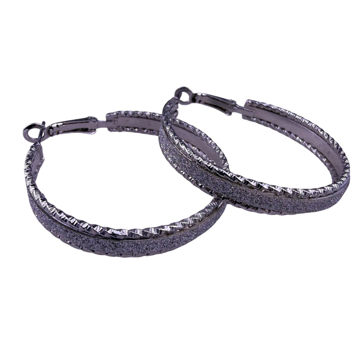 Silver Tone Womens Glittery Metal Earrings Bracelet & Ring Jewelry Set