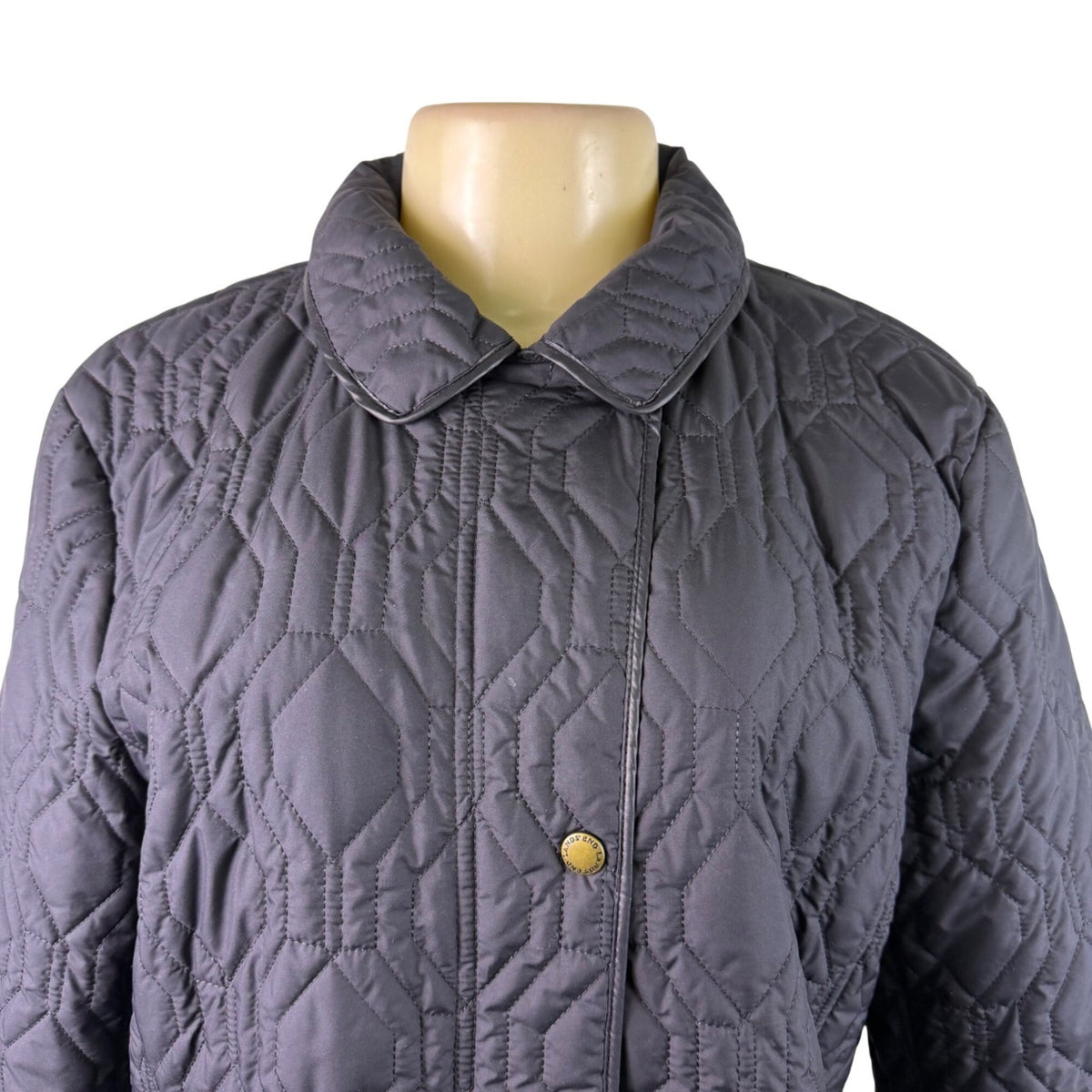 Lands End Womens Black Quilted Jacket Polyester Snap Closure Puffer Coat Size L