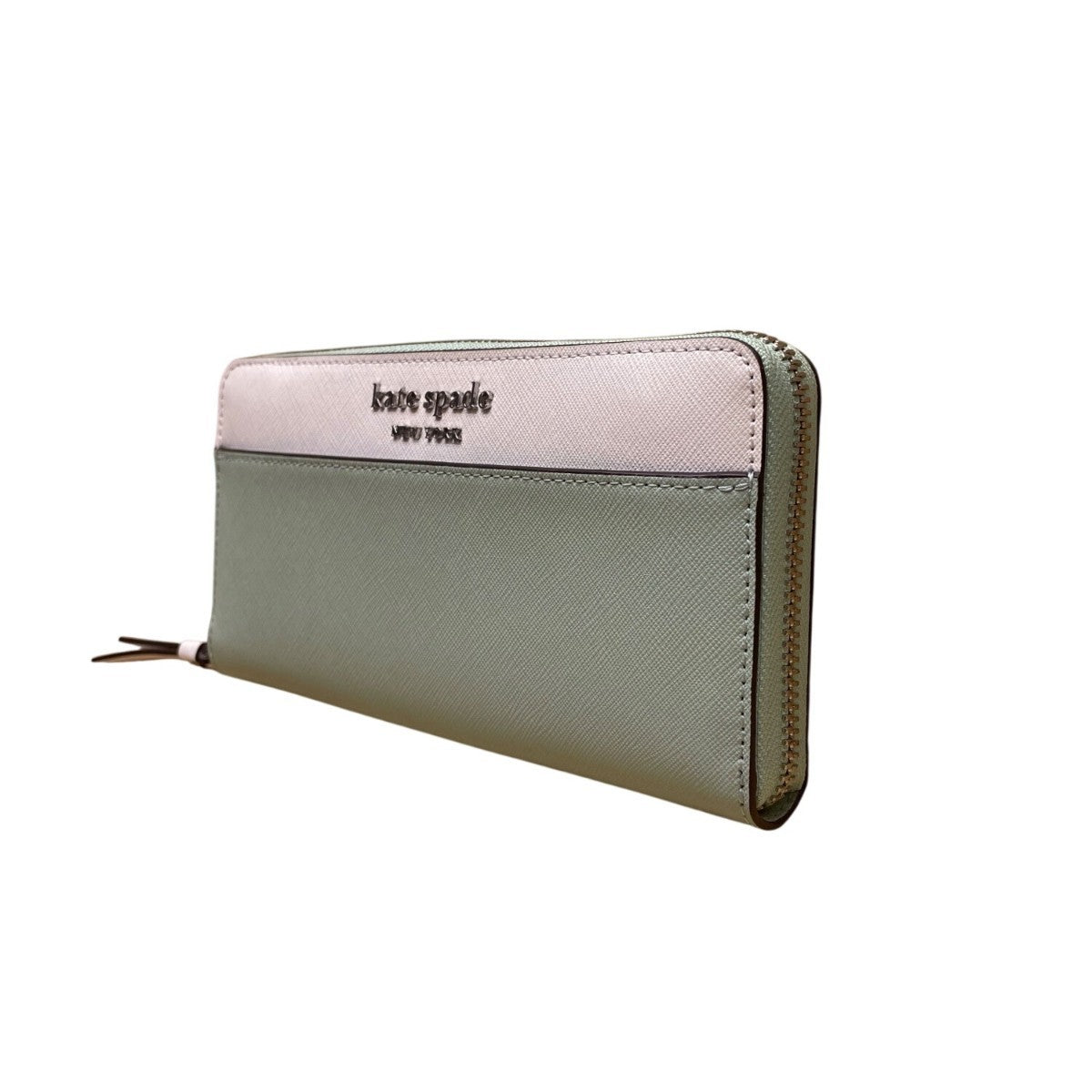 Kate Spade Women’s Light Green & White Leather Zip Around Wallet