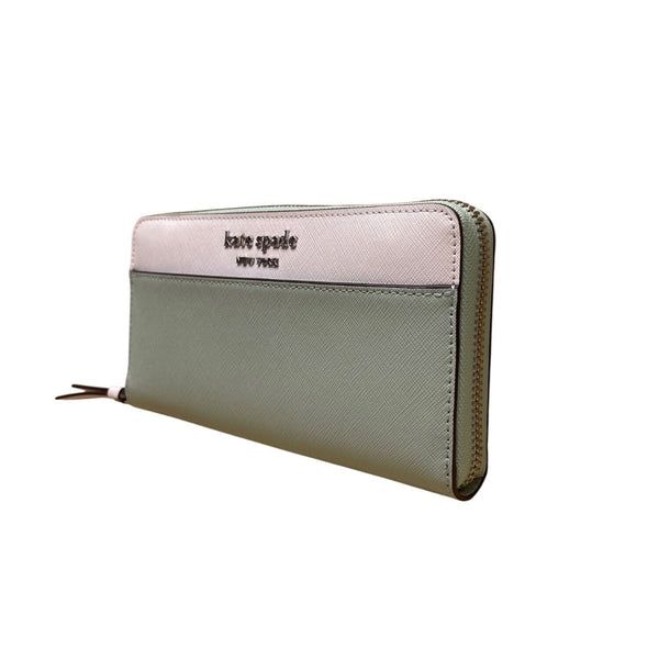 Kate Spade Women’s Light Green & White Leather Zip Around Wallet