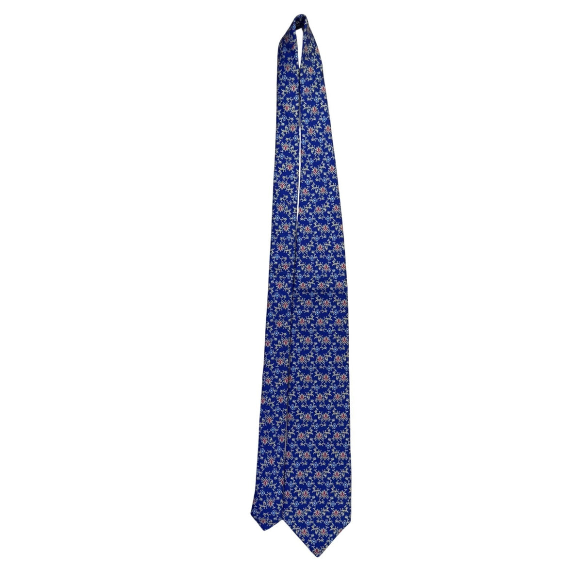 Smithsonian Mens Navy Blue 100% Silk Floral Pattern Necktie Elegant Design