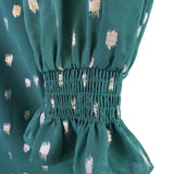 Ted Baker Womens Green Puff Sleeve Top Metallic Polka Dot Accent Size 1