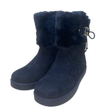 GBG Women’s Black Faux Suede Fur-Lined Gold Logo Accent Short Boots Size 7M