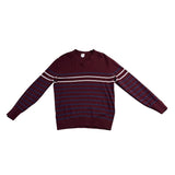 Gap Mens Burgundy Cotton Blend Stripe V-Neck  Medium Lightweight Casual Knit
