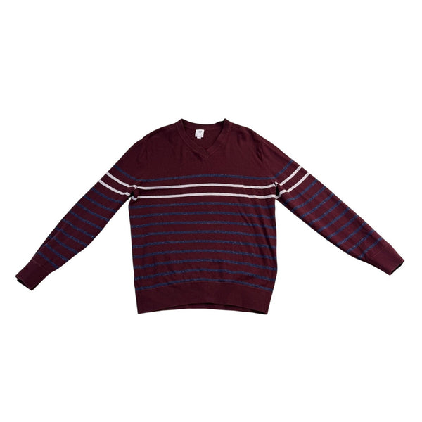 Gap Mens Burgundy Cotton Blend Stripe V-Neck  Medium Lightweight Casual Knit