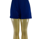 Zara Blue Elastic Waist Cotton Shorts Womens Size L New