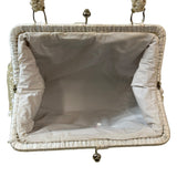 Vintage Women's White Ivory Woven Basket Beads Kiss-lock Handbag Sz M