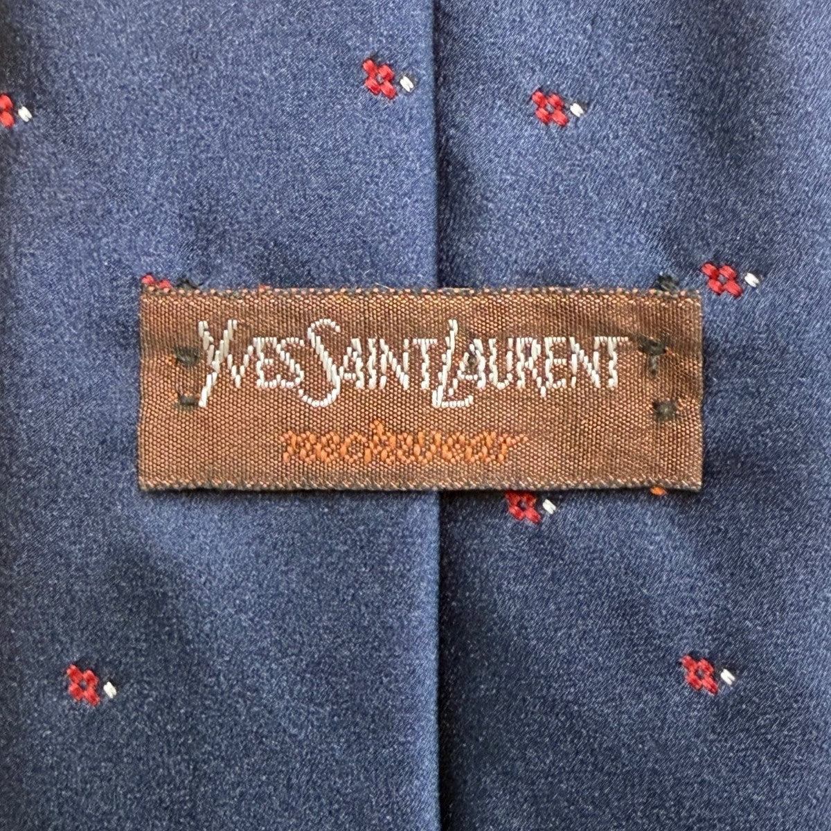 Y Saint Laurent Mens Navy Polyester/Silk Floral Pattern Classic Neck Tie